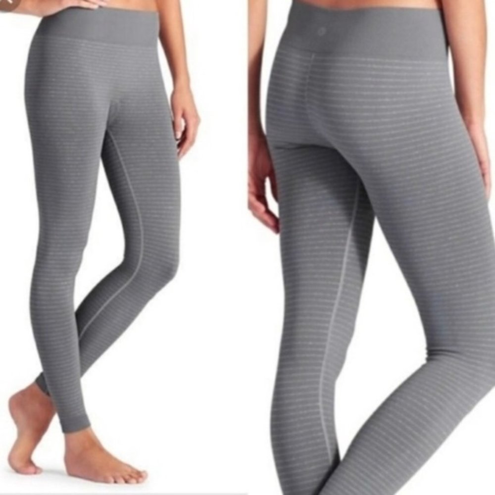 Athleta Shimmer Stripe Tights Cobblestone Gray Small